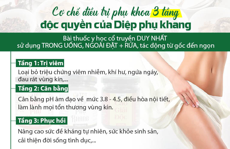 3 tầng điều trị viêm phụ khoa bằng Diệp Phụ Khang