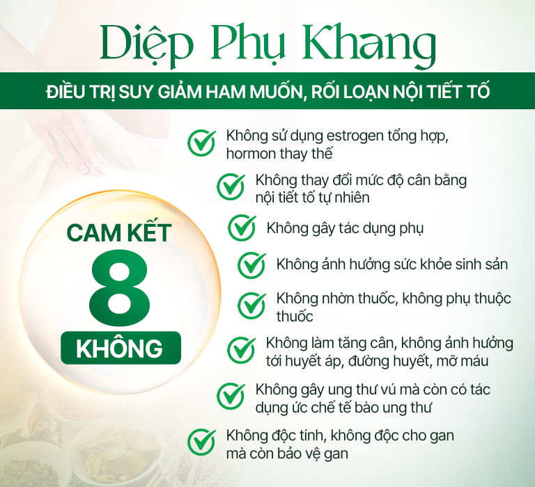 Cam kết 8 không giúp chị em an tâm sử dụng Diệp Phụ Khang để bổ sung nội tiết tố