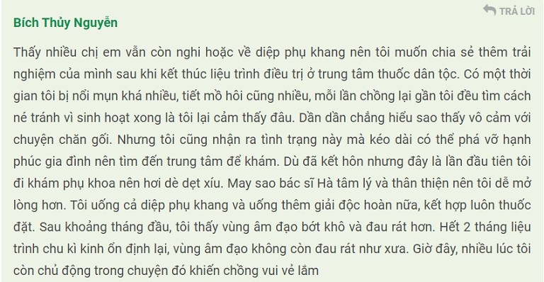 Phản hồi về hiệu quả dùng Diệp Phụ Khang chữa yếu sinh lý, cân bằng nội tiết được chị em chia sẻ