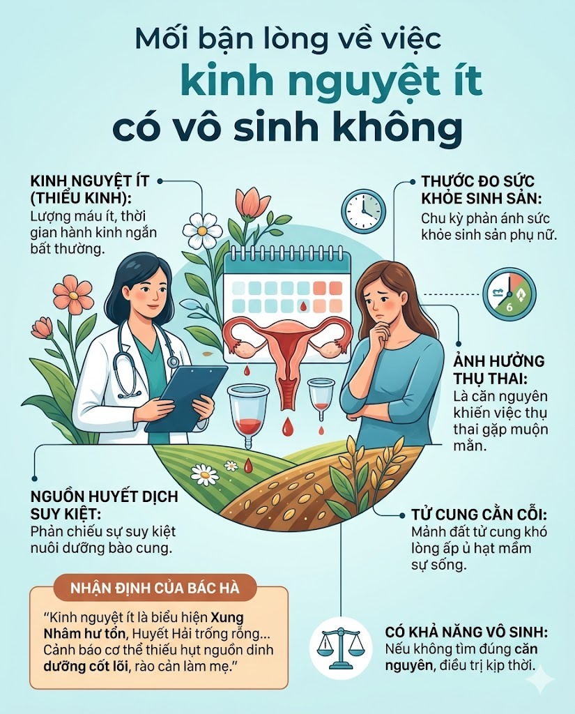 Mối bận lòng về việc kinh nguyệt ít có vô sinh không